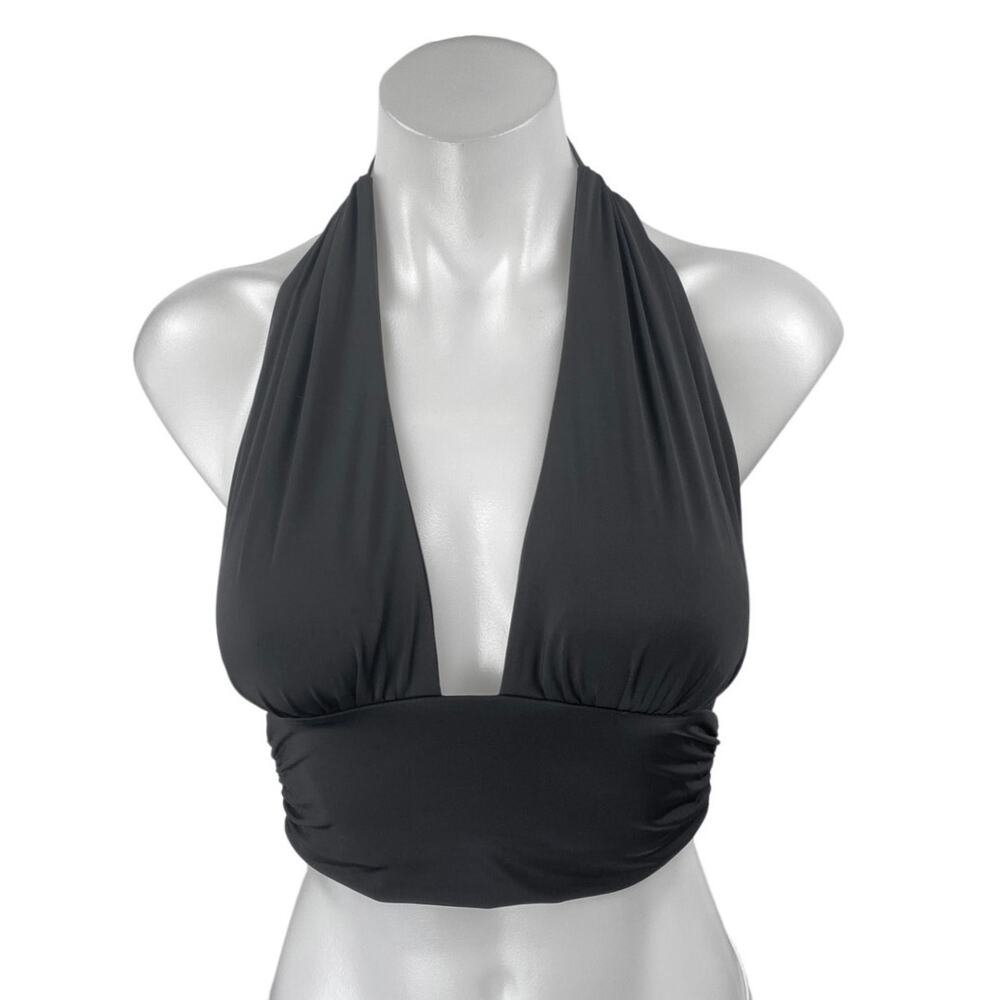 Princess Polly Black Sleeveless Halter Plunging Open Back Tank Crop Top Size 4